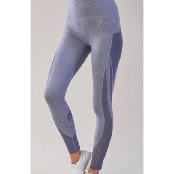 Gymshark Sleek Sculpture 2.0 Mesh Insert Leggings In Blue Steel Gray Siz… - Picture 1 of 14